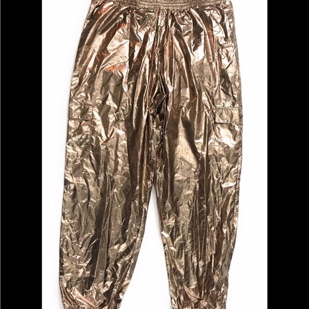 Victoria Secret Gold Metallic Jogger Sweatpants Cargo Pockets